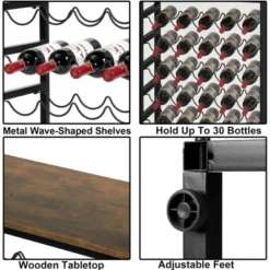 Itopfox 6-Tier Free Standing Wine Rack With Wooden Table Top, Sturdy Metal Bottle Holder For Kitchen Bar Pantry, Holds 30 Bottles -Kitchen Chef GUEST da5e8e47 3568 4f45 a608 c1b8bbbc6ac9
