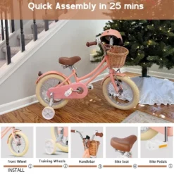 Itopfox Retro Cruiser Girls Bike For Children Ages 3-5 Years Old, Kids Bicycle With Wicker Basket & Training Wheels, Peach -Kitchen Chef GUEST dc6e5fd1 ba26 42a8 b3a8 8ab47fb4c312