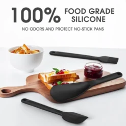 Itopfox Silicone Cooking Utensils Set - Heat Resistant, Nonstick Kitchen Tools With Spatulas, Spoons, Whisk, Tongs, Dishwasher Safe, Black -Kitchen Chef GUEST dccd5c07 8388 43c1 982b cb409e71944b