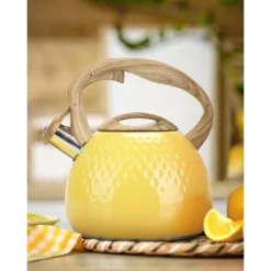 Itopfox Stovetop Teapot With Loud Whistle, Food Grade Stainless Steel And Smooth Wood Handle, Elegant Yellow Design For Tea, Coffee, Hiking, Picnic -Kitchen Chef GUEST dcd125e2 7416 4741 a5fa 2a9f9d354c40