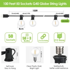 Itopfox 100Ft LED Outdoor String Lights, Dimmable Patio Lights, Waterproof Shatterproof G40 Globe Bulb String For Backyard Bistro -Kitchen Chef GUEST dd4342a5 7e47 4f8f ab24 96d69b450e9d