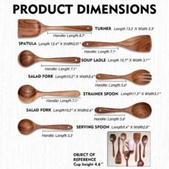 Itopfox Wooden Non-Stick Kitchen Utensil Set - 7-Piece Natural Teak Spatula, Spoon, Salad Fork, And More For Cooking And Serving -Kitchen Chef GUEST dea50295 3083 4674 941a 92c25e738347