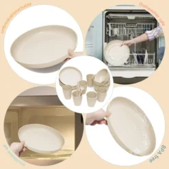 Itopfox Wheat Straw Dinnerware Sets - 42 Piece Unbreakable Plates, Bowls, Cups & Utensils For 6, Lightweight & Durable, Dishwasher & Microwave Safe -Kitchen Chef GUEST dfba3206 a0f5 4d5c aacb 463ea60fae85