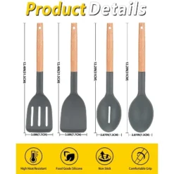 Itopfox Pack Of 4 Silicone Cooking Utensils Set With Wooden Handle, Non Stick Spatulas And Heat Resistant Slotted Spoons For Frying, Serving, Turning -Kitchen Chef GUEST e0c69c51 ab1b 46b6 a69c e72ecb8360c2