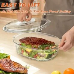 Itopfox 2.8L Glass Casserole Baking Dish With Lid, Large Oval Dish For Oven, Freezer & Microwave, Clear Container -Kitchen Chef GUEST e1584964 88c6 4191 a3f9 d41e527fc62b