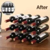 Itopfox Countertop Wine Rack - 12 Bottle Freestanding Wine Holder Stand - 3 Tier Wooden Storage - Wavy Organizer For Cabinet Pantry Kitchen Bar