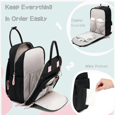 Itopfox Large Diaper Backpack With 18 Pockets, Water-Resistant Nylon, Insulated Bottle Holders, Stroller Straps (Black) 4 Itopfox Large Diaper Backpack With 18 Pockets, Water-Resistant Nylon, Insulated Bottle Holders, Stroller Straps (Black) - Image 2