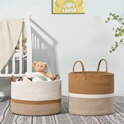 Itopfox Large Woven Storage Basket For Blankets, Laundry, Nursery, And Toys, Soft Cotton Rope Hamper For Living Room, Baby Toy Chest In White/Brown 14 Itopfox Large Woven Storage Basket For Blankets, Laundry, Nursery, And Toys, Soft Cotton Rope Hamper For Living Room, Baby Toy Chest In White/Brown -Kitchen Chef GUEST e38a50c9 ed6e 4d22 a37d 5180ff2494ff