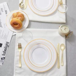 Itopfox 300PCS Gold Plastic Silverware Set, Heavy Duty Disposable Flatware Dinnerware, 100 Forks, 100 Spoons 100 Knives For Party, Wedding, Daily Use -Kitchen Chef GUEST e423edee dbf3 4210 acc8 2ea46ccc678c