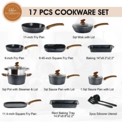 Itopfox Kitchen Academy Induction Cookware Set - 17 Piece Non-Stick Cooking Pan Set, Black Granite Pots And Pans Set For All Stovetops -Kitchen Chef GUEST e442b223 6e1b 4bb8 980d 3329d305d1e5