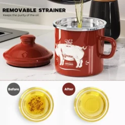 Itopfox Mini Bacon Grease Container With Strainer - Enamel Grease Saver, Farmhouse Bacon Grease Keeper For Kitchen Fat Storage, Dishwasher Safe -Kitchen Chef GUEST e51e278c da28 4c7d ac34 00e63ff80f84