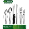 Itopfox 24-Piece Silverware Set With Steak Knives, Stainless Steel Flatware Set For 4, Includes Spoons, Knives, Dishwasher Safe For Home & Restaurant