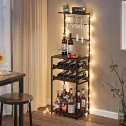 Itopfox 5-Tier Freestanding Wine Rack With Glasses Holder And 4 S Hooks, Corner Mini Bar Cabinet For Small Spaces, Holds 8 Bottles -Kitchen Chef GUEST e6ec4ffa 11c6 42fb b213 bbed89aaedbd