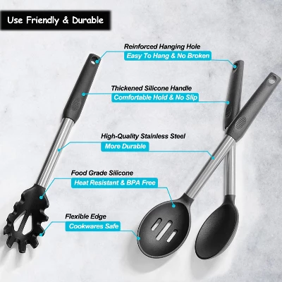 Itopfox Silicone Spatula And Cooking Spoon Set, 5-Pack Non-Stick Kitchen Utensils With Heat Resistant Stainless Steel Handle, Solid & Slotted Spoons 8 Itopfox Silicone Spatula And Cooking Spoon Set, 5-Pack Non-Stick Kitchen Utensils With Heat Resistant Stainless Steel Handle, Solid & Slotted Spoons - Image 6