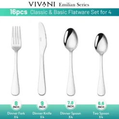 Itopfox 16 Piece Silverware Set For 4, Premium Stainless Steel Cutlery Set, Utensil Sets, Flatware For 4, Forks Spoons And Knives Set Dishwasher Safe -Kitchen Chef GUEST e735f717 7c39 4b39 ba8a e23475a025d5