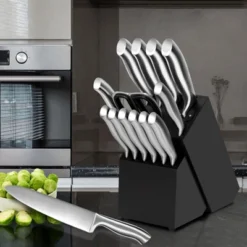 Itopfox Premium Kitchen Knife Set With Wooden Block & Built-in Sharpener - 15-Piece Chef, Slicing, Santoku, Bread, Utility, Paring & Steak Knives -Kitchen Chef GUEST e7fe484f 1282 49be 90d2 2158cb797a7e