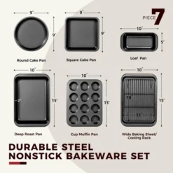 Itopfox 7-Piece Nonstick Bakeware Set With Round & Square Cake Pan, Loaf Pan, Muffin Pan, Cookie Sheet, Roast Pan, Cooling Rack -Kitchen Chef GUEST e8c7d050 a09a 4260 88c4 8c5a149d87a1