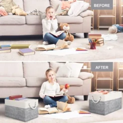 Itopfox Foldable Storage Baskets For Organizing Toys, Books, Shelves, Closet, Large Storage Box With Sturdy Rope Handles, White & Grey -Kitchen Chef GUEST e8f4a8fa 8e25 4e5b 8b6a bae07ce2f7e5