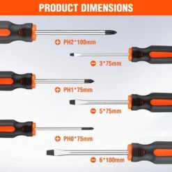 Itopfox 6-Piece Magnetic Screwdriver Set With Non-Slip Handle, Includes 3 Phillips And 3 Flat Tip Screwdrivers For DIY And Home Repairs
