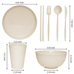 Itopfox Wheat Straw Dinnerware Sets - 42 Piece Unbreakable Plates, Bowls, Cups & Utensils For 6, Lightweight & Durable, Dishwasher & Microwave Safe