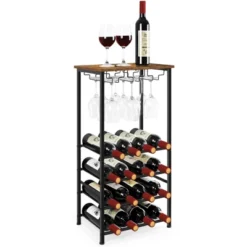 Itopfox Rustic Wine Rack Freestanding Floor, Wine Holder Stand With Storage Shelf For 16 Bottles, Kitchen Dining Room Office Bar Decor -Kitchen Chef GUEST eb42d1cc d8f3 4fc3 b3bd dc307a16637f