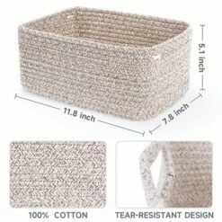 Itopfox 3-Pack Small Storage Baskets For Organizing, Woven Shelf Toy Basket, Rope Baskets For Gifts Empty, Closet Organizer Bins With Handles