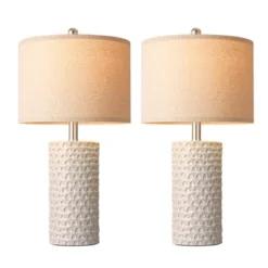 Itopfox Modern Ceramic Table Lamp Set Of 2, Rustic Farmhouse Bedside Lamps For Living Room & Bedroom, White Beige Desk Lamp For End Table Home Decor -Kitchen Chef GUEST ed32c9f1 c056 4171 9922 d852d9b18970