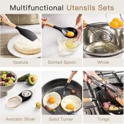 Itopfox 39-Piece Silicone Cooking Utensil Set With Wooden Handle, Heat Resistant Up To 446°F, BPA-Free Kitchen Gadgets For Nonstick Cookware (Black) -Kitchen Chef GUEST ed870a97 1019 4eca bdde b8bc5f847708