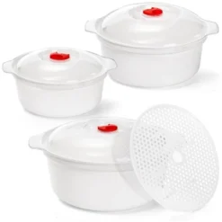 Itopfox 3-Piece Microwave-Safe Bowl Set With Lids & Steamer Rack, BPA-Free Soup & Ramen Cookware For Kitchen, Office, Dorm - Nesting Design -Kitchen Chef GUEST eda1e486 e91a 427c 9089 aae3a283cd56