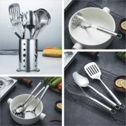 Itopfox 8-Piece Stainless Steel Kitchen Utensil Set With Stand, Includes Ladle, Skimmer, Slotted Turner, Pasta Server, Serving Spoon, Potato Masher -Kitchen Chef GUEST edd03718 1147 44cb 9049 f8938b4ae565