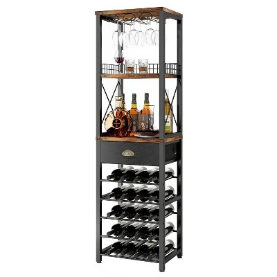 Itopfox 4-Tier Freestanding Wine Rack With Tabletop, Glass Holder, Storage Drawer For Liquor & Glasses, Industrial Style Bar Cabinet For Living Room 9 Itopfox 4-Tier Freestanding Wine Rack With Tabletop, Glass Holder, Storage Drawer For Liquor & Glasses, Industrial Style Bar Cabinet For Living Room - Image 7