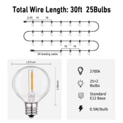 Itopfox 30ft Outdoor LED String Lights With 27 G40 Shatterproof Bulbs, Waterproof Connectable Globe Lights For Backyard, Balcony, Bistro, Party, Cafe