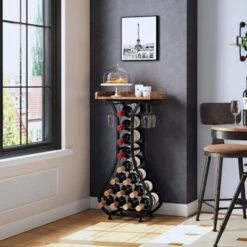 Itopfox Freestanding Wine Rack With Wood Tabletop & Glass Holder, Mini Bar Table For 14 Bottles, Space-Saving Floor Stand For Kitchen, Living Room -Kitchen Chef GUEST f2c37b8e 2d67 4d0b 9fe7 85aaabba119d