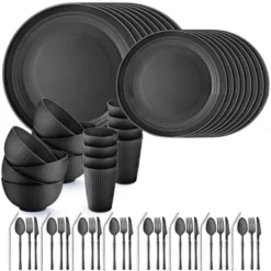 Itopfox 64-Piece Wheat Straw Dinnerware Set - Unbreakable, Reusable Plates, Bowls, Cups & Utensils, Microwave & Dishwasher Safe, Perfect For Home -Kitchen Chef GUEST f5491e48 b387 45e5 ba7a ff8a2dbc15df