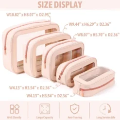 Itopfox 5-Piece Clear Waterproof Travel Organizer Set, TSA Approved Toiletry & Makeup Bags For Women & Kids, Multi-Size Design