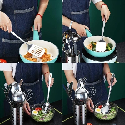 Itopfox Stainless Steel Cooking Utensils Set, 13 Pieces Kitchen Tools Set With Holder, Non-Stick, Heat Resistant, Dishwasher Safe 6 Itopfox Stainless Steel Cooking Utensils Set, 13 Pieces Kitchen Tools Set With Holder, Non-Stick, Heat Resistant, Dishwasher Safe - Image 4