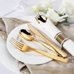 Itopfox 100-Pack Gold Plastic Silverware Set Disposable Cutlery With Forks, Knives, Spoons & Napkins, Elegant & Durable For Parties, Events, Banquets -Kitchen Chef GUEST f5f5e305 12e5 4713 85b9 8a03072bacb9