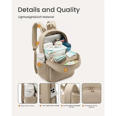 Itopfox Lightweight Puffy Diaper Backpack With Changing Pad, Large Capacity Waterproof Travel Bag For Moms, Coffee Brown 4 Itopfox Lightweight Puffy Diaper Backpack With Changing Pad, Large Capacity Waterproof Travel Bag For Moms, Coffee Brown - Image 2