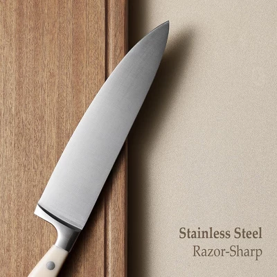 Itopfox 14-Piece Forged High Carbon Stainless Steel Knife Set With Block, Sharp Blade Cutlery, Dishwasher Safe, Cream 4 Itopfox 14-Piece Forged High Carbon Stainless Steel Knife Set With Block, Sharp Blade Cutlery, Dishwasher Safe, Cream - Image 2