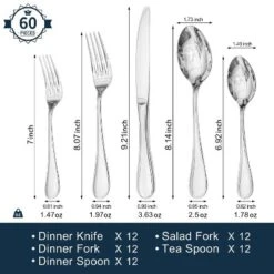 Itopfox 60 Piece Teardrop Silverware Set For 12, 18/10 Stainless Steel Flatware Set, Modern Design Cutlery Set For Home/Hotel/Wedding