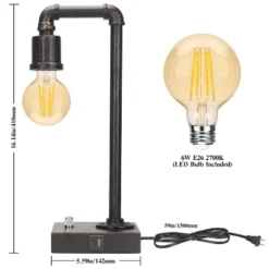 Itopfox Industrial Vintage Bedside Lamp With USB C/A Charging Ports, Dimmable Steampunk Office Lamp Metal Pipe Edison Reading Light For Bedroom, Dorm -Kitchen Chef GUEST faa6e679 3b3f 4d02 8ad3 99c8732d5ea2