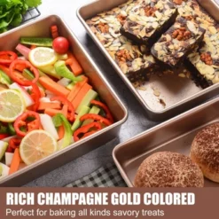 Itopfox Nonstick Deep Baking Pans Set, Rectangle Cake Pan, Stackable Bakeware Set Of 3, Oven Trays For Baking, Gold -Kitchen Chef GUEST fc239864 a590 419c a1e9 0f33826a7de4