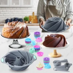 Itopfox 72-Piece Silicone Bakeware Set, Nonstick Baking Pans With Cake & Loaf Pans, Baking Cups, Measuring Cups & Spoons, Oven & Dishwasher Safe