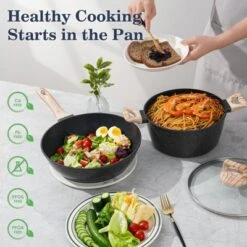 Itopfox 12-Piece Nonstick Cookware Set, Black Granite Induction Pots And Pans For Healthy Cooking, Includes Frying Pans And Saucepans PFAS/PFOA Free -Kitchen Chef GUEST ffbf10a4 8934 4ae8 b75d 5de05dac8abc